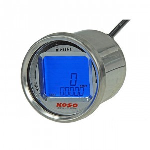 Tacho KOSO Digital LCD, SPEED / ODO / FUEL, rund, d=55x57mm, blau beleuchtet, 100 / 510 Ohm Version, f&uuml;r Tachowellenans